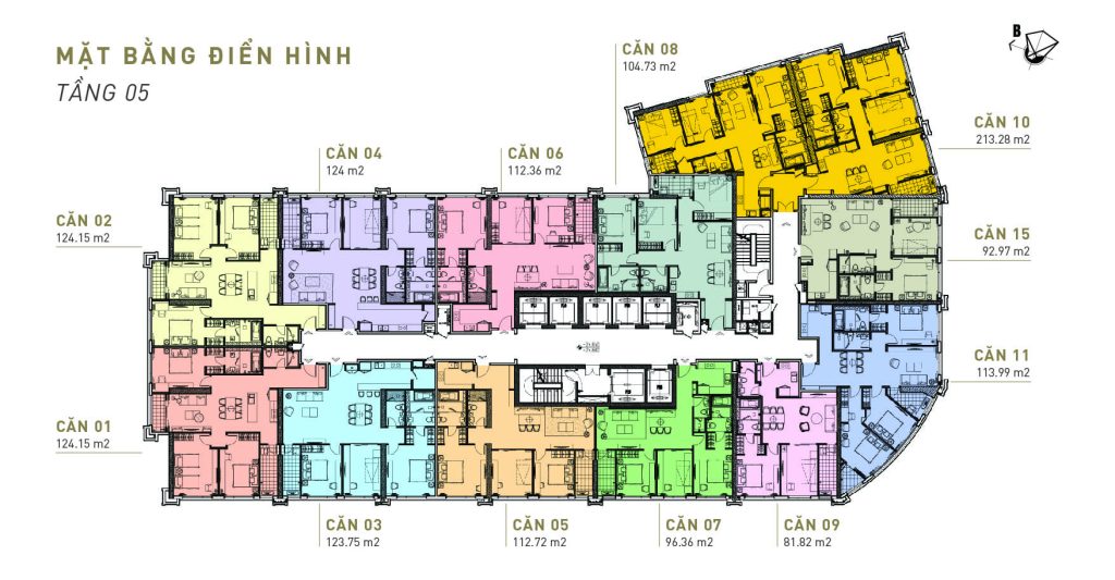 Mặt bằng tầng điển hình Tầng 05 căn hộ chung cư cao cấp King Palace Hà Nội.