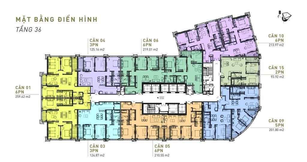 Mặt bằng tầng điển hình Tầng 36 căn hộ chung cư cao cấp King Palace Hà Nội.